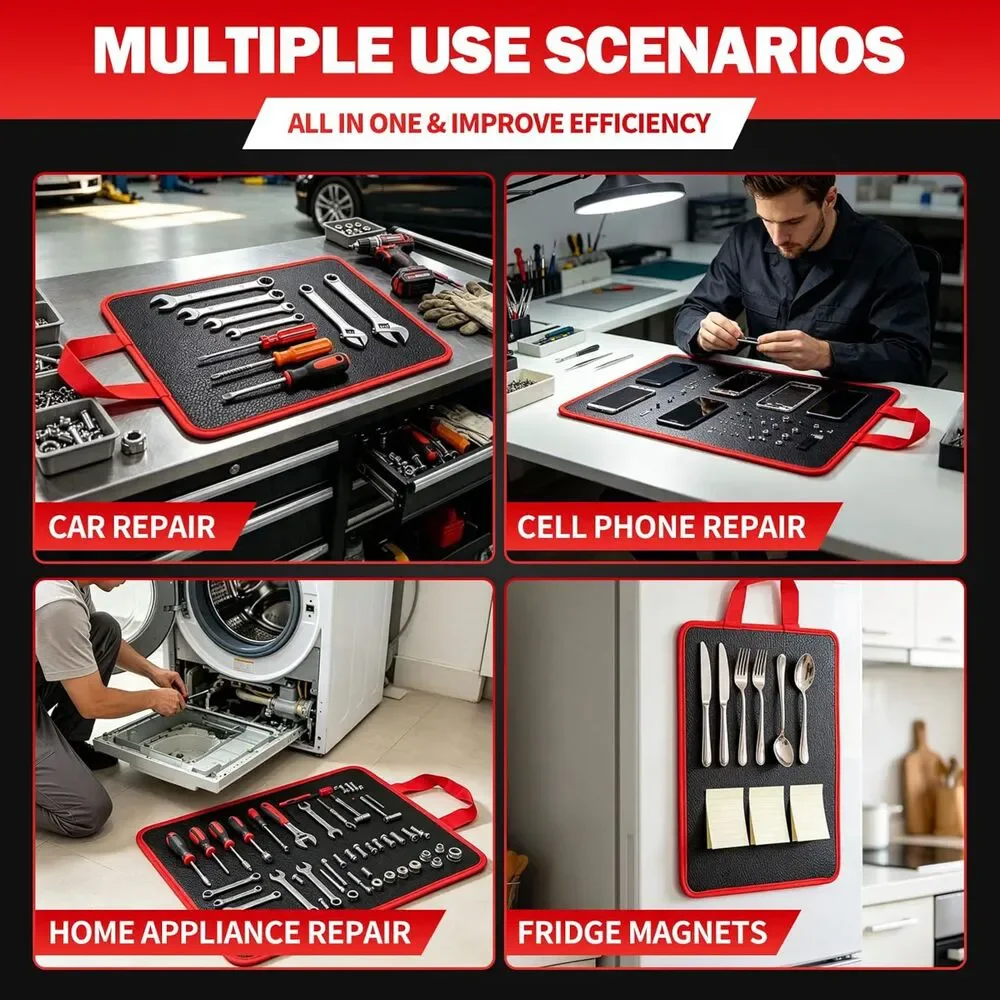 Flexible Magnetic Tool Mat with Hook 12.6 x 9.6 Non Slip Automotive Mechanic Pad